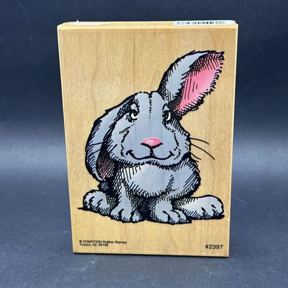 Comotion Large Harry Hare 2397 Rubber Stamp Easter Bunny Wood Mounted Rabbit